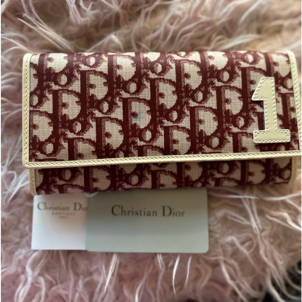 DIOR Trotter Canvas Leather Long Bifold Wallet Rogue Burgundy - Picture 13 of 15